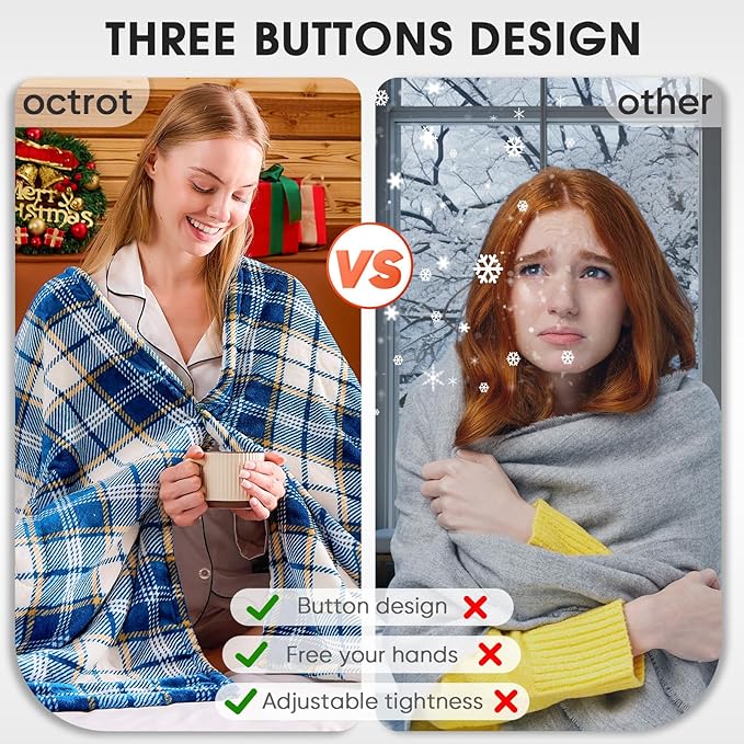 OCTROT Heated Blanket Electric Throw 50X60 Heating Throw with 10 Levels 8 Hours Auto Off, Blue Plaid Sherpa Blanket Winter Warmer, for Mom Women, Home Decor for Couch Bed Office