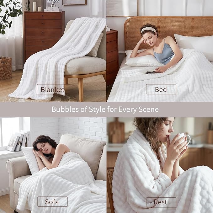 Fluffy 3D Bubble Throw Blanket for Couch & Bed – Cozy Soft Fleece Blankets for Women & Girls – Warm Lightweight Fuzzy Throw XL (50x70) – Machine Washable Gifts