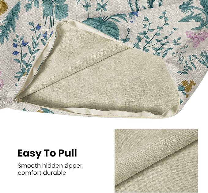 AEIOAE Spring Pillow Covers 18x18 Inch Set of 2,Blue Teal Wild Flower Plant Throw Pillows Case,Seasonal Floral Outdoor Decorative Square Linen Farmhouse Decor Cushion Covers for Home Sofa Bed Couch