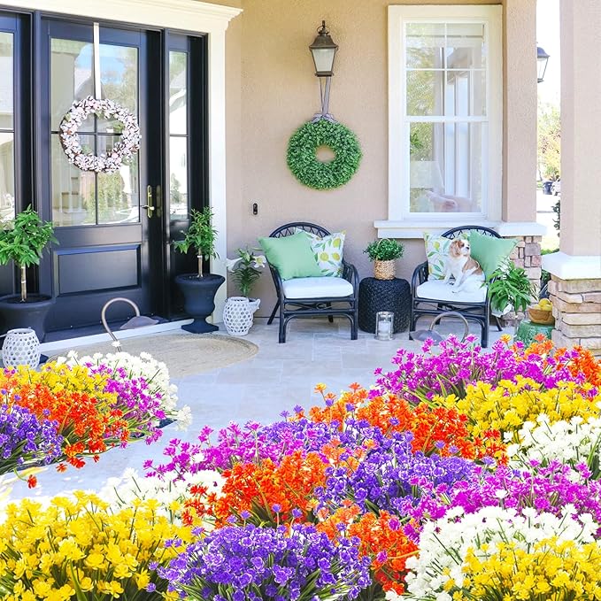 Artificial Flowers, 20 Bundles Outdoor Fake Flowers for Decoration UV Resistant Faux Plastic Plants Garden Porch Window Box Décor (Mix)