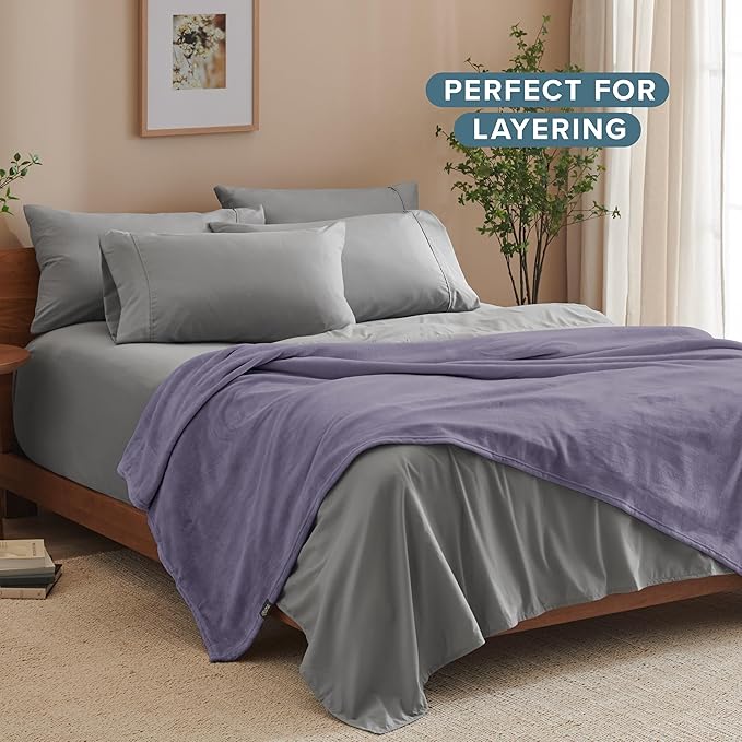 Bare Home Fleece Blanket - Full/Queen - Ultra-Soft Lightweight for Bed, Sofa, and Couch - Luxury Microplush - Cozy Warm Blanket (Full/Queen, Dusty Purple)