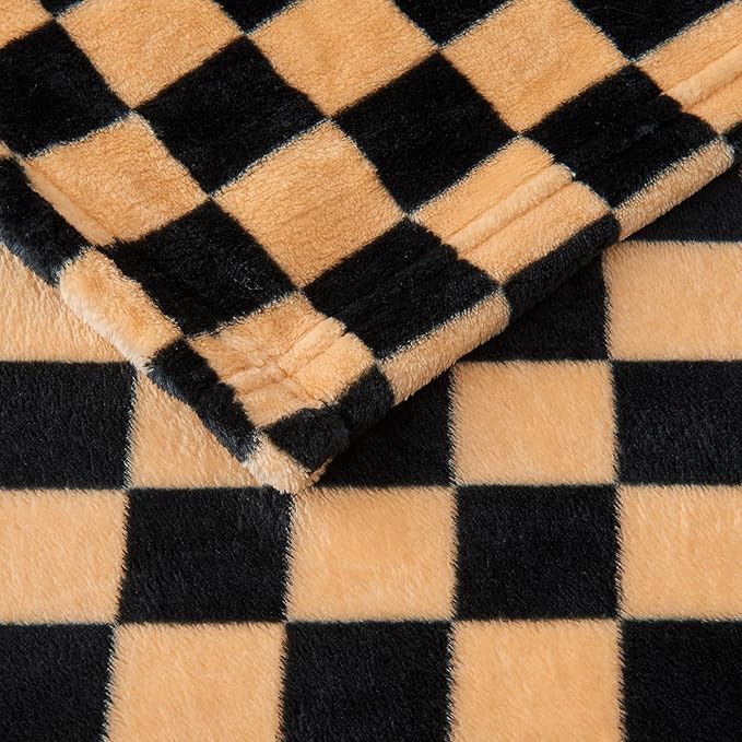 FY FIBER HOUSE Oversized King Blanket 120"x120" Seamless Extra Large 10'x10' Huge Checkered Flannel Fleece Bed Blanket Soft Cozy for Couch Office Sofa, Black Brown