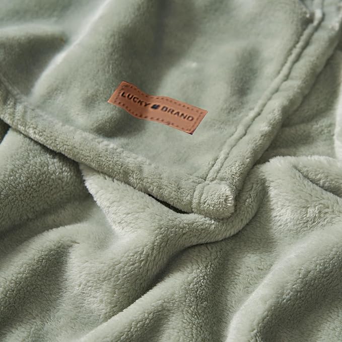 Lucky Brand Solid Plush 50"x70" Throw Blanket, Desert Sage Green - Soft, Cozy, and Timeless Comfort