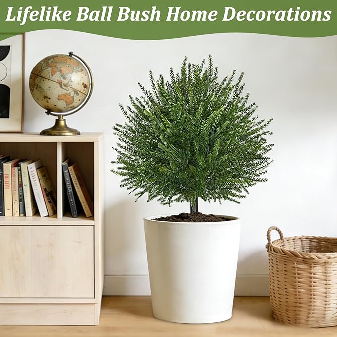2 Pack 24'' Artificial Plants Topiary Ball Trees, Realistic Topiary with Spike Fake Bushes Faux Shrubs Plants Spring Pot Fillers Outdoor Front Porch Door Garden Yard Decorations