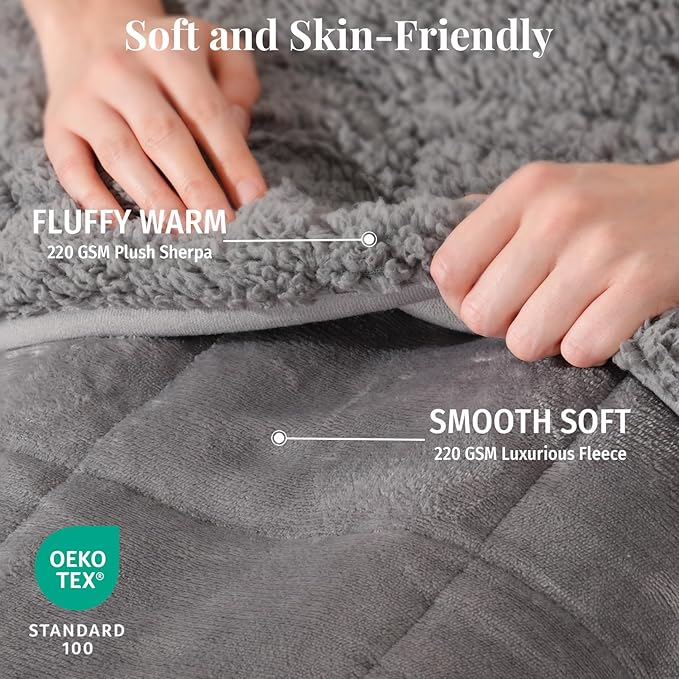 Topblan Sherpa Fleece Weighted Blanket for Adult, 20 lbs Dual Sided Cozy Fluffy Heavy Blanket, Ultra Fuzzy Throw Blanket with Soft Plush Flannel Top, 60 x 80 inches