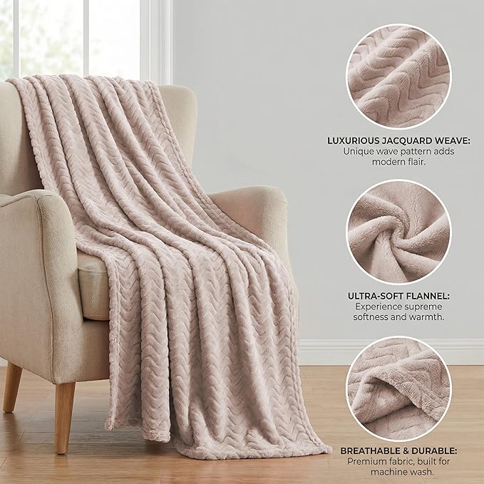 Exclusivo Mezcla Queen Blanket for Bed, Cozy Lightweight Fleece Blankets for All Season, Decorative Giftable Fuzzy Plush Wave Textured Suitable for Women, Men, Camel, 90x90 Inches
