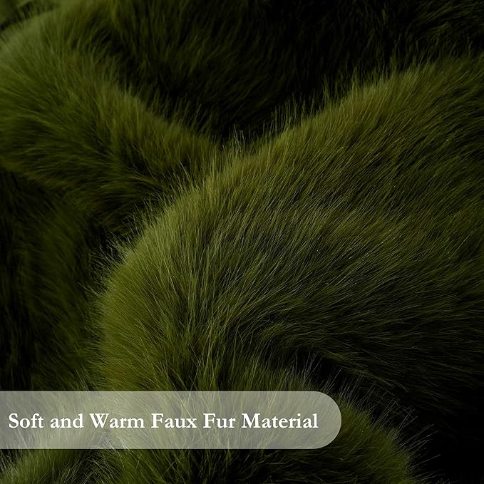 BATTILO HOME Luxury Fluffy Green Faux Fur Throw Blanket, Cozy Warm Fur Blanket for Couch, Sofa, Chair, Bed, Plush Fuzzy Fur Throws with Long Pile, 60"x80"