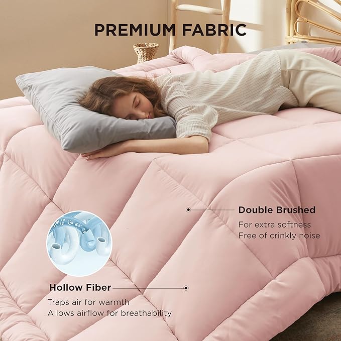 Bedsure Comforter Duvet Insert - Quilted Comforters King Size, All Season Duvet, GentleSoft Down Alternative Bedding, with 8 Tabs, Gifts for Women/Men, Pink, King 90 x 102 Inches