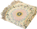 Snycler Boho Throw Blanket 80"x90" - 100% Cotton Ultra Soft Rustic Quilt, Green Floral Printed Farmhouse Decor for Bed, Sofa, Couch, Chair - All Season Cozy Blanket