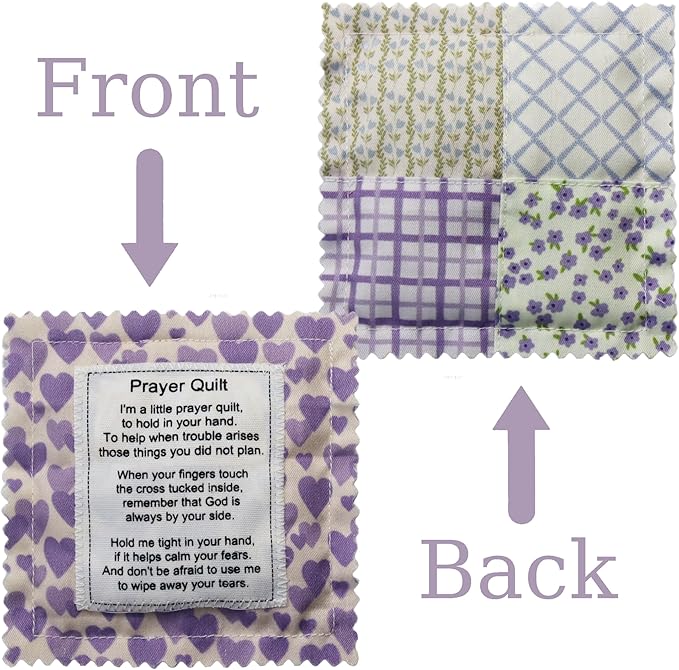 Mini Prayer Quilt with Cross Inside Vintage Pocket Scripture Prayer Quilt Squares Sympathy Christian Gifts for Women Pastor Appreciation Father's Day Graduates Gifts (Blue)