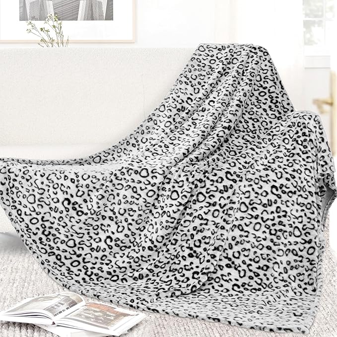Cheetah Print Blanket for Couch Bed, Soft Cozy Plush Fuzzy Fleece Black Leopard Print Throw Blanket for Women Men, Birthday Gifts for Women Men, Lightweight Gray Home Room Decor All Seasons 50x60