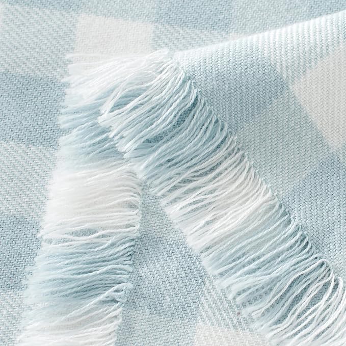 100% Cotton Throw Blanket Plaid Soft Lightweight Cozy Farmhouse Tassels Summer Thin Breathable Throws for Couch Sofa Bed (50" × 60" Blue)
