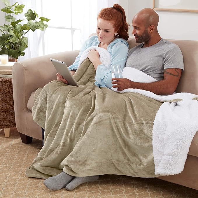 Genteele Sherpa Throw Blanket Super Soft Reversible Ultra Luxurious Plush Blanket, 50 x 60 inches, Taupe/White