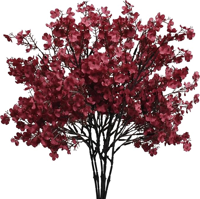 Mandy's Burgundy Artificial Baby’s Breath Flowers 6 Bundles Silk Gypsophila, 18.5 Inch European Style Modern Home Decor Centerpiece, Neutral Wedding Flower Arrangements