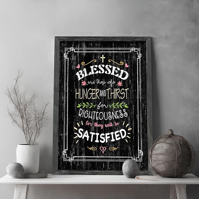 Bible Verse Wall Art Decor: Farmhouse Religious Christian Signs Framed Wood Print Rustic Inspirational Scripture Quotes Picture Artwork for Bedroom Living Room Office Decorations