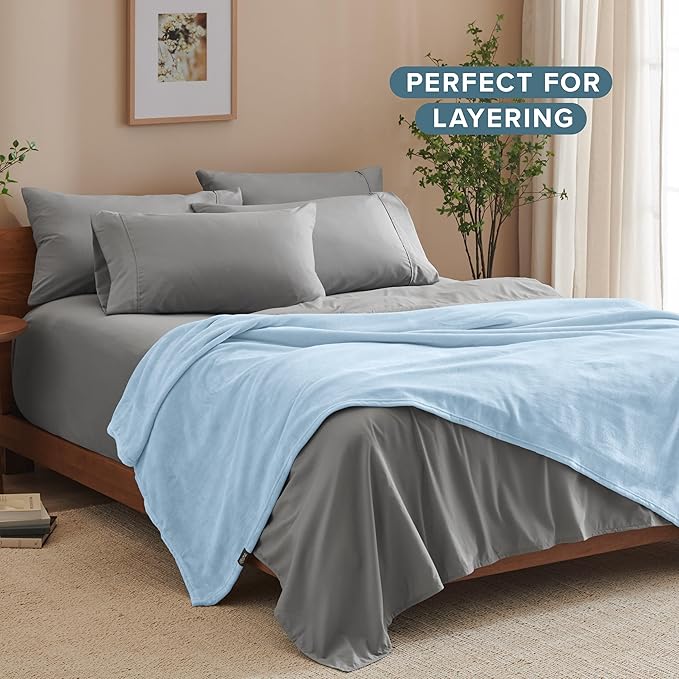 Bare Home Fleece Blanket - King Size - Ultra-Soft Lightweight for Bed, Sofa, and Couch - Luxury Microplush - Cozy Warm Blanket (King, Light Blue)