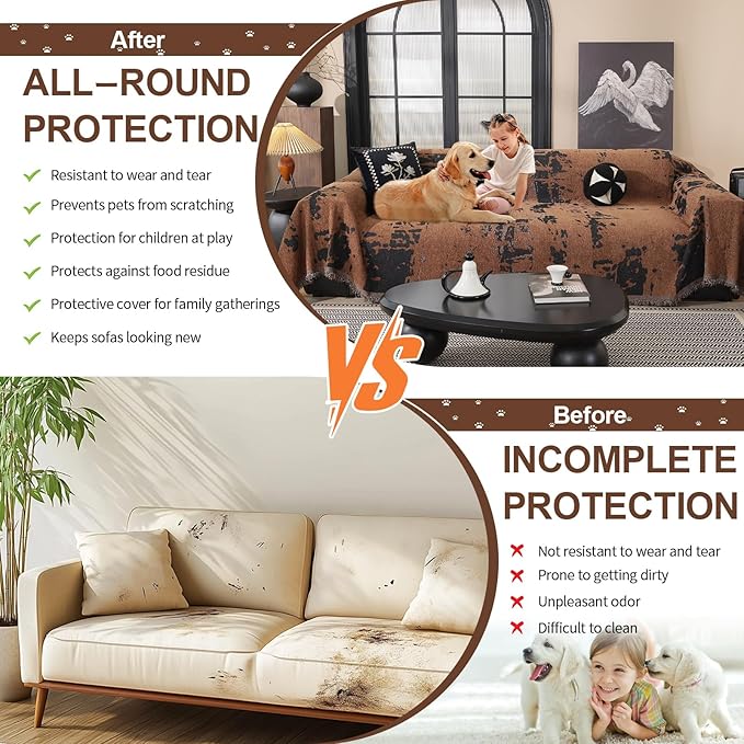 HANDONTIME Abstract Couch Cover for Dogs Brown and Black Couch Cover Blanket for 3 Cushion Sofa Modern Aesthetics Sofa Covers Washable Pet Friendly Chenille Pet Protector Furniture Covers, 71" X 134"