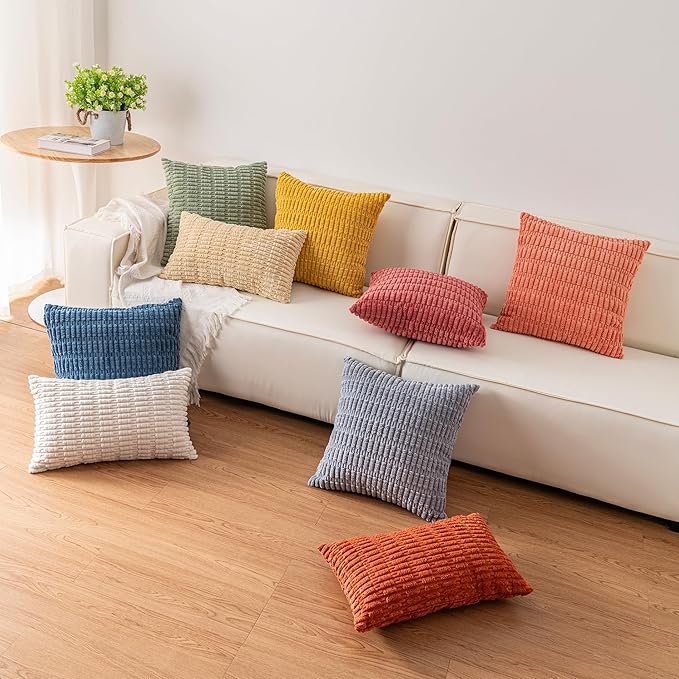 Aegero Pack of 2 Corduroy Decorative Throw Pillow Covers 24x24 InchSoft Striped Pillow Covers Modern Farmhouse Home Decor for Sofa Living Room Couch Bed（Sage Green）