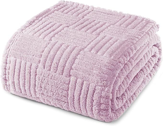 Whale Flotilla Lightweight Fleece Twin Size Blanket for Bed, Fuzzy Soft Blankets with Decorative Jacquard Pattern for All Season, Warm and Fluffy, 60x80 Inch, Lilac