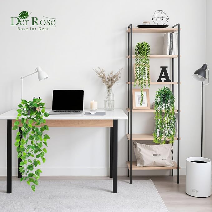 Der Rose 6Pcs Fake Hanging Plants Artificial Vines Faux Hanging Plants Indoor for Bathroom Kitchen Wall Bookshelf Outdoor Decor