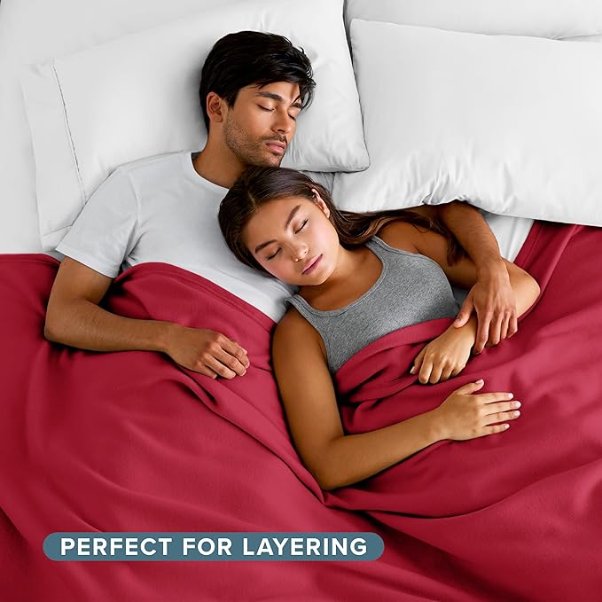 Bare Home Polar Fleece Blanket - Full/Queen - Red - Warm & Cozy - Premium Fleece Throw for Bed, Sofa, Camping, Travel and Cold Nights - Lightweight Blanket (Full/Queen, Red)