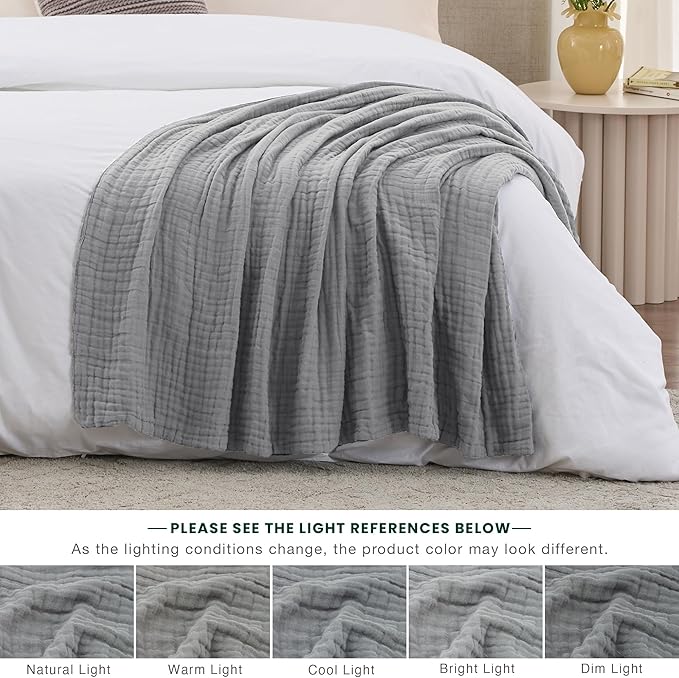 Love's cabin 100% Cotton Muslin Blanket, 6 Layer Lightweight Breathable Gauze Twin Size Blanket 60 x 80 Inches, Soft Summer Blanket for Bed or Couch, Medium Grey