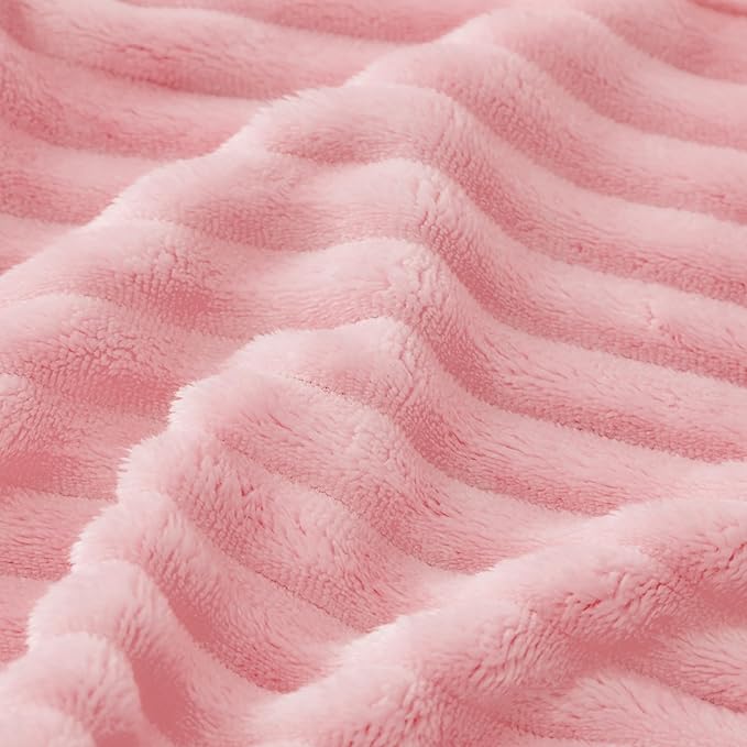 Bnuitland Fleece Throw Blanket for Couch, 300GSM Soft Warm Cozy Fluffy Throw for Adults & Kids, Stripe Pattern, All Season Sofa Bed Blanket for Home Decor, Light Pink 50"x60"