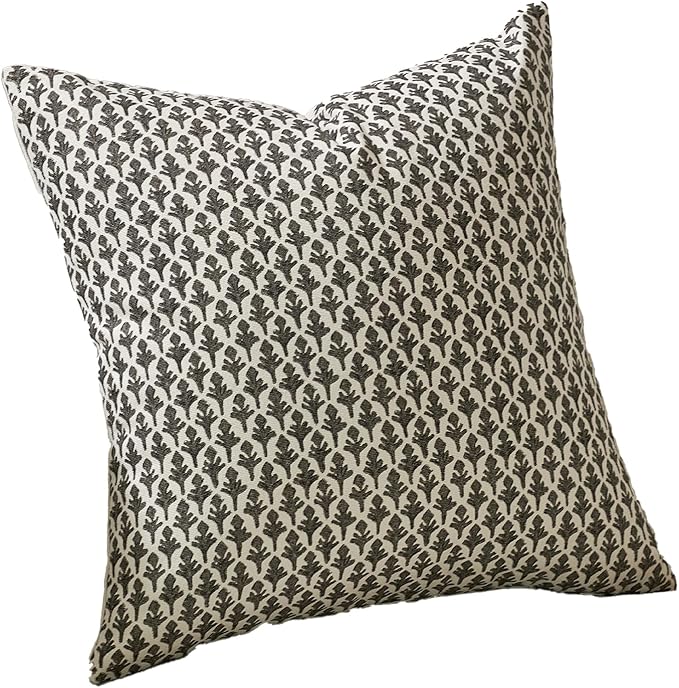 FIOUOVO Floral Pillow Covers 24x24 Pillow Cover Block Print Couch Pillows for Living Room Decorative Neutral Accent Throw Pillow Covers, 1PC, Charcoal Black