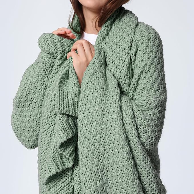 WDCOZY Chunky Cable Knit Throw Blanket Super Soft Warm Knitted Throw Blanket for Couch, Sofa, Chair, Bed Lightweight Breathable Cozy Comfortable Home Decorative Sage Green 50x60 Inches