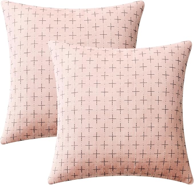 MIULEE Pack of 2 Cute Decorative Burlap Linen Valentine Throw Pillow Covers Farmhouse Pillowcases Modern Rustic Woven Textured Cushion Cover for Sofa Couch Bed 20x20 Inch Pink