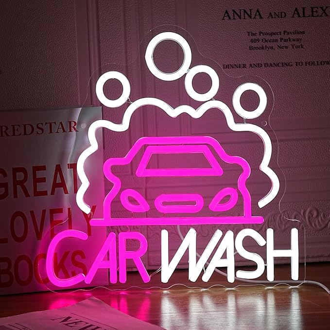 Car Wash Neon Sign for Wall Decor Car Neon Light Dimmable Sedan LED Light Sign for Party Gas Station Service Area Auto Repair Shop Car Show