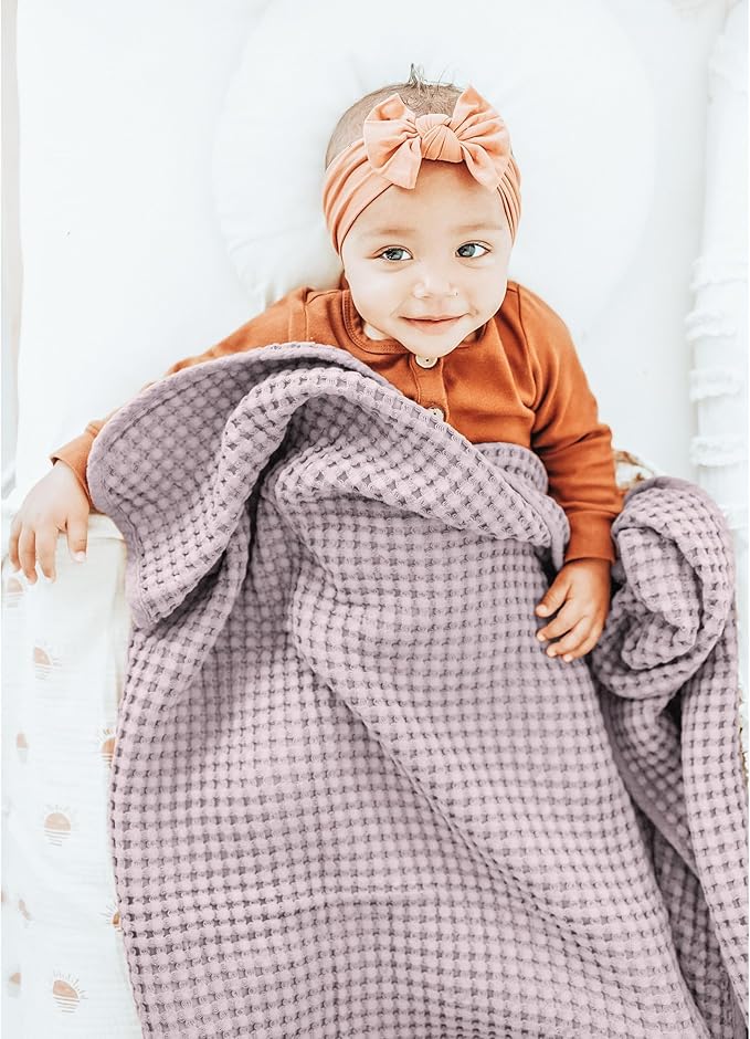 Konssy Waffle Baby Blanket - Soft & Cozy Nursery Swaddle Blanket, Lightweight Toddler Throw for Boys & Girls, Ideal for Wrapping(Purple)