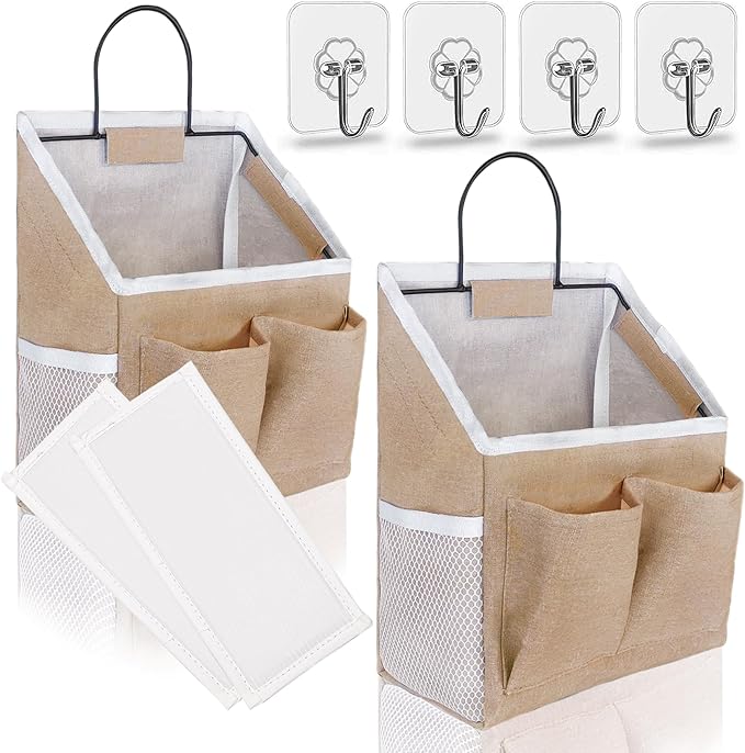 2pcs Wall Hanging Baskets for Organizing, Wall Hanging Storage Bag as Over the Door Organizer, Wall File Organizer, Rv Storage and Organization. For Bedroom, Office, Camper (Khaki-Upgraded)