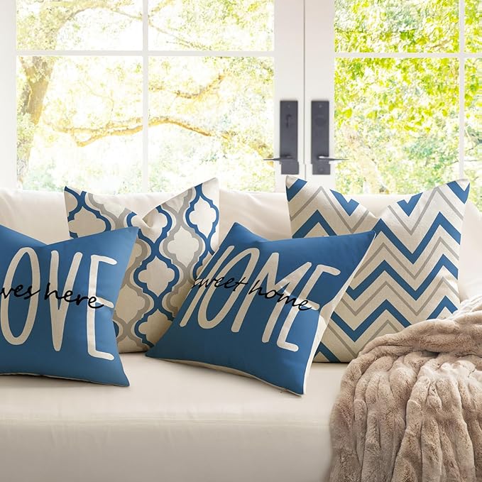 YCOLL Farmhouse Pillow Covers 16x16 Set of 4 Throw Pillow Covers Rustic Linen Decorative Pillows Square Cushion Covers for Couch Sofa Bedroom Home Decor