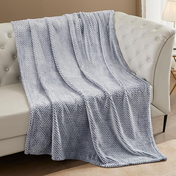 Exclusivo Mezcla Fleece Bed Blanket King Size, Super Soft and Warm Blankets for Couch, Sofa and Bed Waffle Textured, Cozy, Fuzzy and Lightweight (Heather Navy Blue, 90x104 Inches)