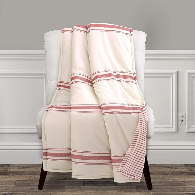 Lush Decor Farmhouse Stripe Reversible Throw, Single, 50" W x 60" L, Dark Gray - Throw Blanket For Bed - Soft Blanket - Couch Throw - Rustic Farmhouse Decor