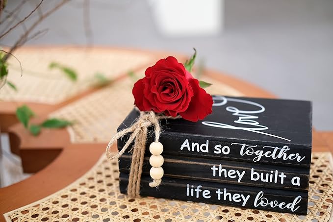 LIVDUCOT Book Stack Decor Black | Farmhouse Stacked Books | Coffee Table Books Decor | Wooden Bookstack Mantle Decoration | And So Together They Built A Life They Loved 7.5x5x3'