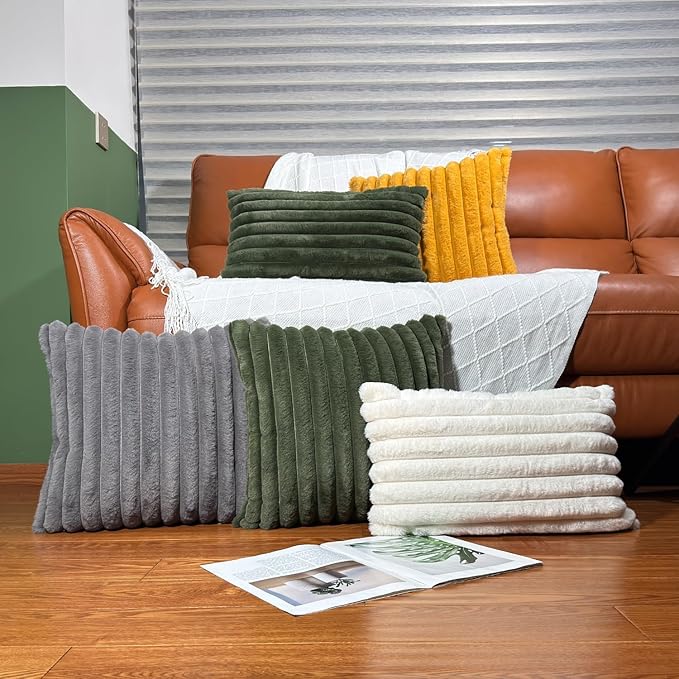24x24 Pillow Covers, Decorative Faux Fur Throw Pillow Covers for Couch, Sofa Soft Fluffy Pillow Cover with Velvet Back for Living Room, Neutral Home Décor Accent for Bed - Dark Gray
