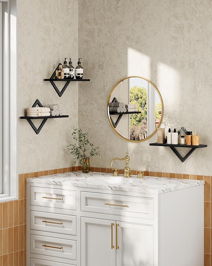 Floating Shelves for Wall, Set of 3 Wall Mounted Storage Shelves for Living Room, Bedroom, Kitchen, Bathroom, Black TBJ03P3BB