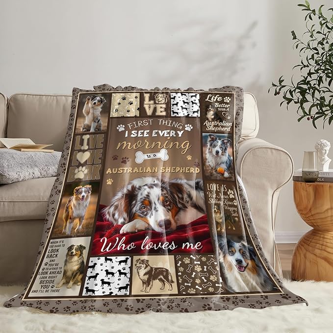 Australian Shepherd Blanket for Girls Women Boys Men Adults Kids Soft Cozy Fleece Aussie Dog Pet Throw Blankets Gifts Warm Flannel Plush Lightweight Decor for Couch Bed Sofa 50"X40"
