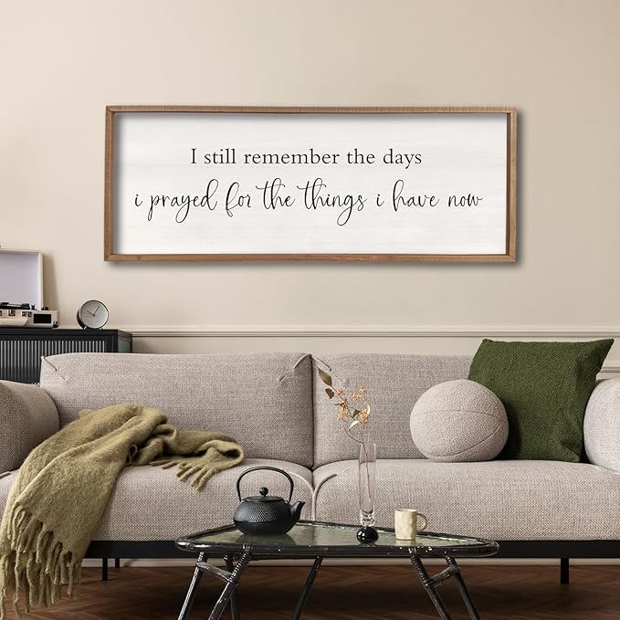 I Still Remember the Days I Prayed Sign 40" x 15" Large Living Room Wall Decor Wooden Vintage Framed Plaque Country Bedroom Hanging Home Farmhouse Inspirational I Prayed Wall Art (Wood)