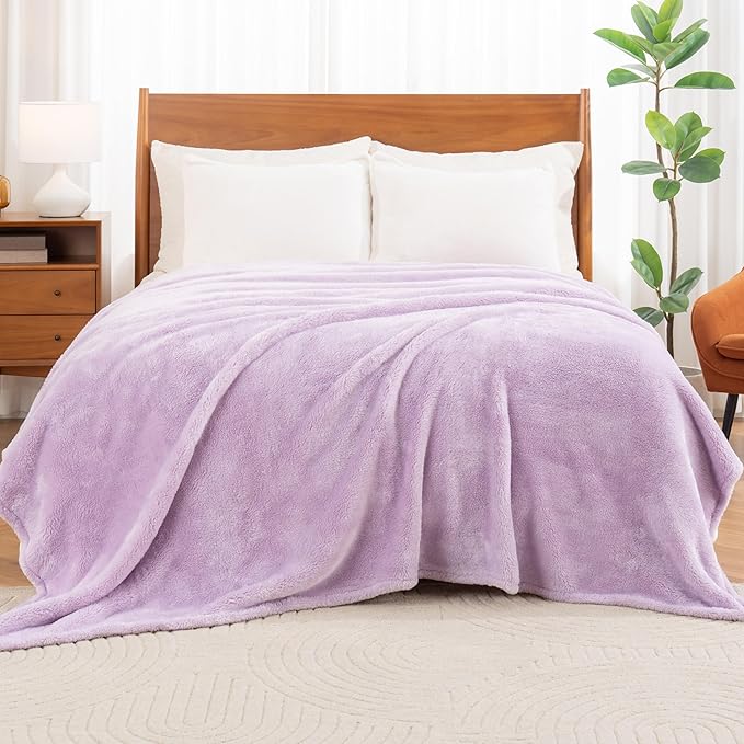 Berkshire Blanket Classic Extra-Fluffy™ Plush Blanket Twin Size, Soft Fuzzy Fluffy Long Hair Blanket for Couch Sofa Bed, Pastel Lilac Purple, 60x92 Inches