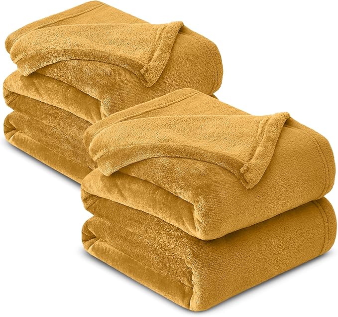 IR Imperial Rooms Fleece Blanket 2 Pack - Super Soft Fluffy Mustrad Throw Blanket for Sofa and Bed - Warm and Cozy Lightweight 400 GSM Microfiber Bed Throws Blankets, 50x60 Inches (Throw/Travel)