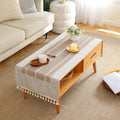 SIELUNO Coffee Table Cover, Rustic Farmhouse Rectangle Table Cloth Cotton Linen Waterproof with Pockets and Tassel for Living Room Decoration - Coffee Stripes - 20x64 Inch