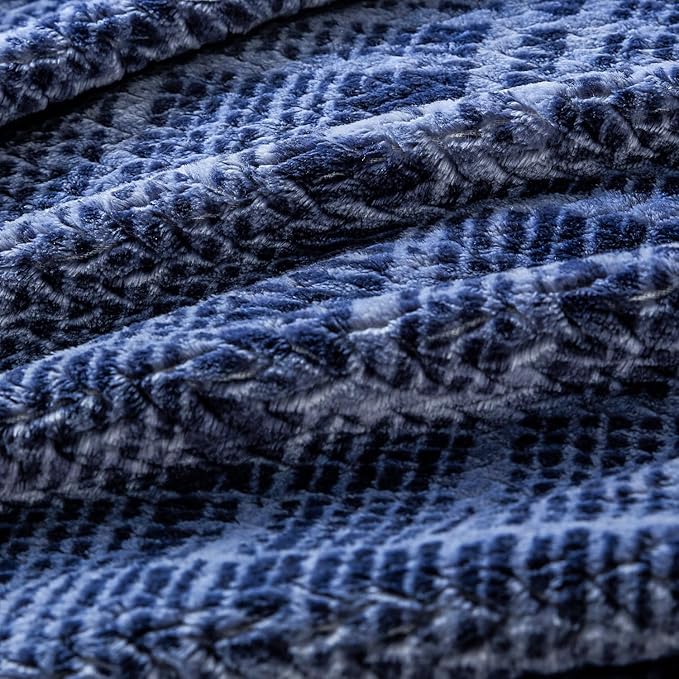 COOVA Fleece Throw Blanket for Couch, Super Soft and Cozy 3D Jacquard Warm Blankets, Lightweight and Fuzzy Throw for Bed, Sofa, Chair, Giftable (Navy Blue, 50"x60")