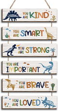 6 Pcs Dinosaur Decor Girls Room Decor Plaque Sign, Inspirational Watercolor Dinosaur Positive Quotes Wall Art Decor for Teens Bedroom Princess Toddler Room, Works of Art Made of Wood, Placards of Wood