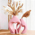 Zormon Pink Heart Shaped Ceramic Vases Set of 2, Modern Nordic Minimalist Flower Vases for Home Decor, Hollow Aesthetic Vases for Living Room, Shelf, Table, Office and Wedding Centerpieces