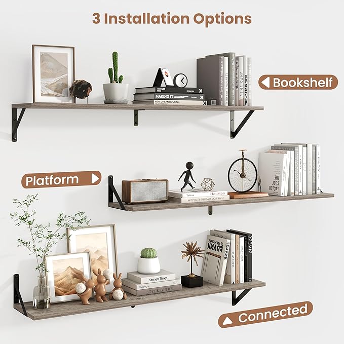 Axeman 40 Inch Floating Shelves | 8 Inch Deep Grey Wall Shelves Set of 2 | 39.4" W x 8" D Rustic Grey Wood Shelves for Bathroom Kitchen Living Room