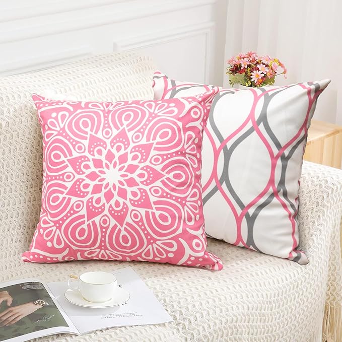 Coliuso Decorative Throw Pillow Covers 20x20 Set of 4,Pink and White Modern Simple Square Pillow Case Cushion Cover for Sofa Couch Farmhouse Living Room