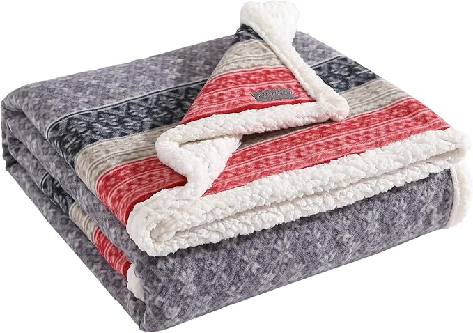 Eddie Bauer - Throw Blanket, Brushed Fleece & Plush Sherpa Bedding, Throw Blanket for Couch & Bed (Fair Isle Dark Steel, 50" x 70")